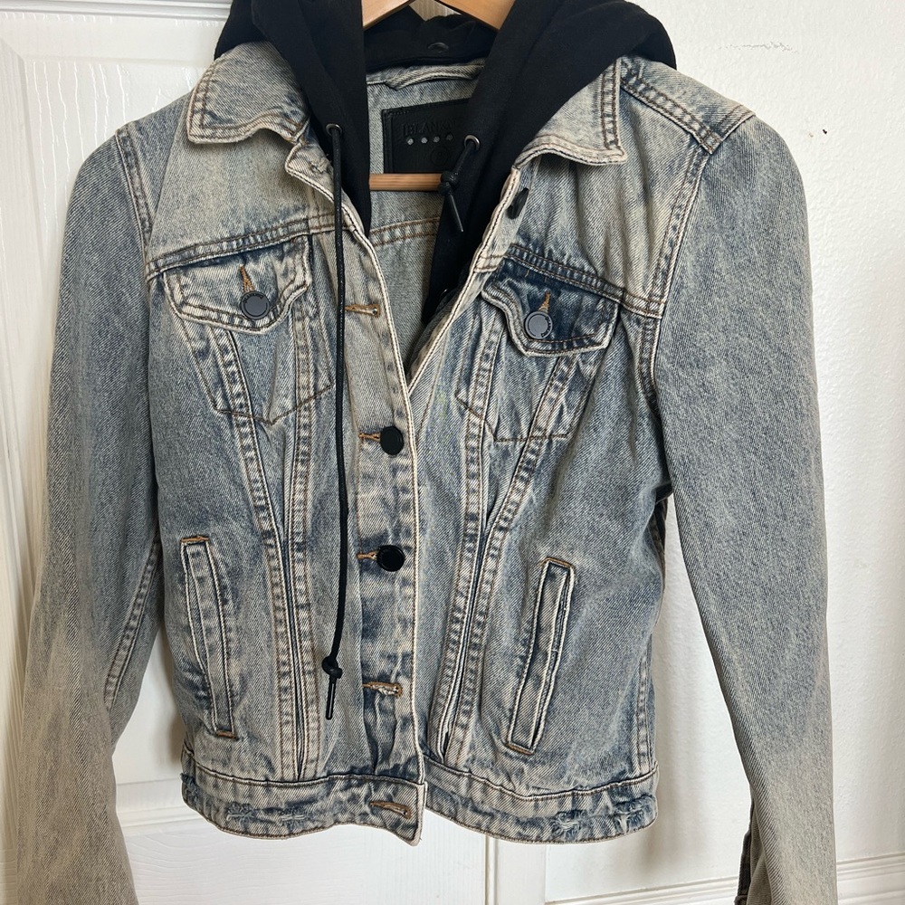 Blank NYC Blue Jean Jacket with Black Hoodie